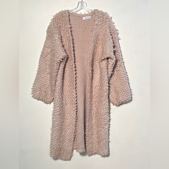 FLY BEHAVIOR Boho Millennial Pink Textured Loop Duster Knit Sweater Coat SZ S/M - Picture 1 of 12